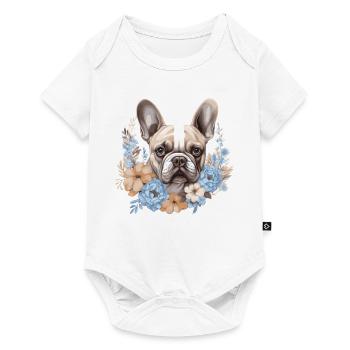 Bouledogue français avec des fleurs - Body à manches courtes Premium Bébé - blanc - Devant
