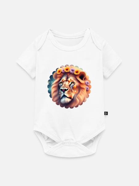 Ein Löwenkopf mit Blumen - Baby Premium Kurzarmbody - Weiß