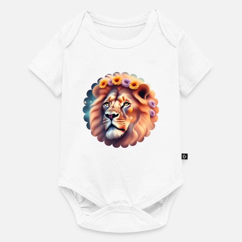 Ein Löwenkopf mit Blumen - Baby Premium Kurzarmbody - Weiß
