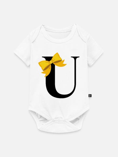 Buchstabe u gelbe Schleife - Baby Premium Kurzarmbody - Weiß