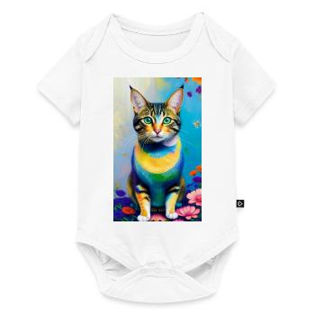 Chat domestique à poil court avec des fleurs - Body à manches courtes Premium Bébé - blanc - Devant