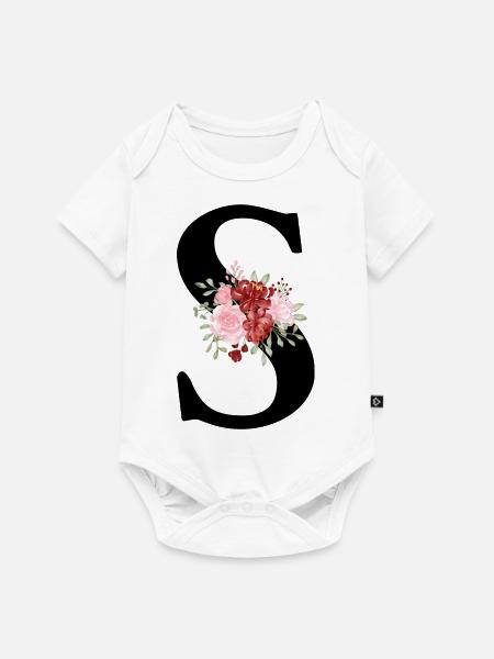 Roter Blumenbuchstabe S - Baby Premium Kurzarmbody - Weiß