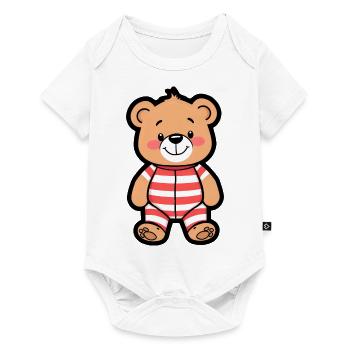 Adorable Teddy Bear in Red & White Stripes Pajamas - Baby Premium short-sleeve bodysuit - white - Front