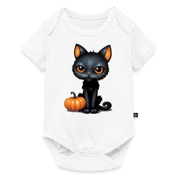Chat Halloween Chat Noir Citrouille - Body à manches courtes Premium Bébé - blanc - Devant