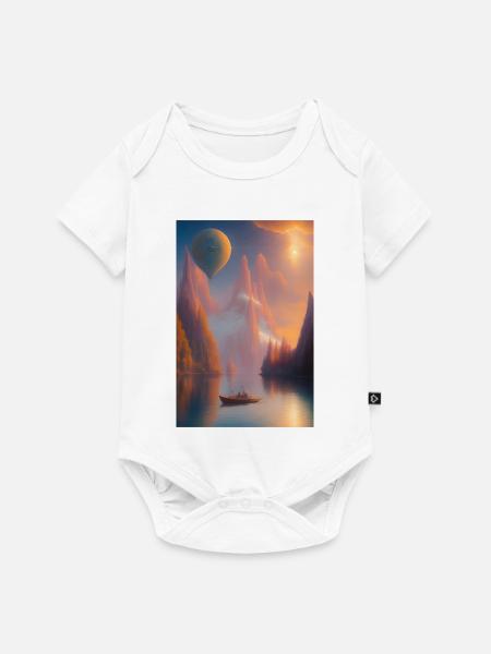 Landschaft mit See, Boot und Berge - Baby Premium Kurzarmbody - Weiß