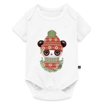Panda mignon avec pull, bonnet et couronne - Body à manches courtes Premium Bébé - blanc - Devant