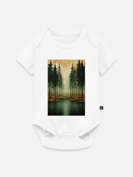 Waldlandschaft im geometrischen Stil - Baby Premium Kurzarmbody - Weiß