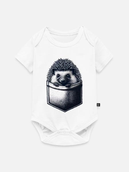 Igel in Tasche – Schutzfreund Design - Baby Premium Kurzarmbody - Weiß