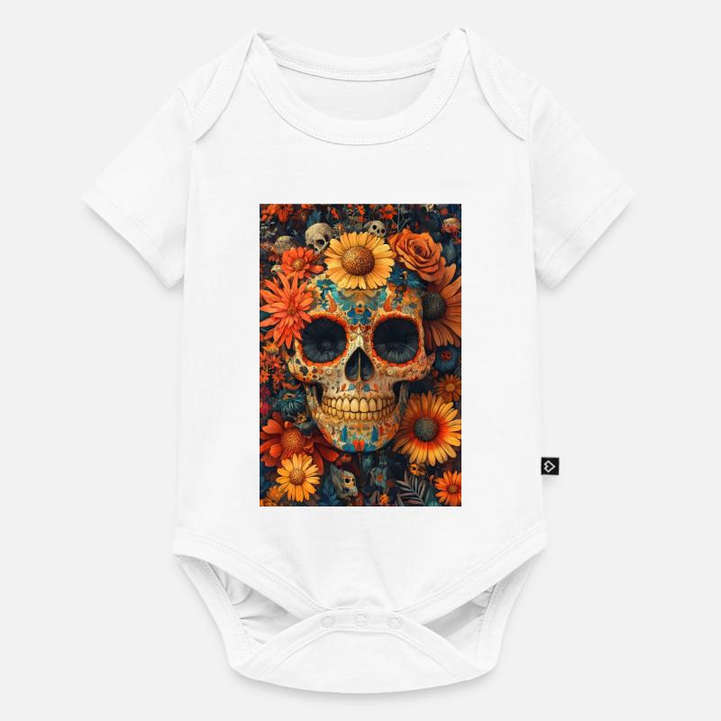 Crâne de Fleurs Día de los Muertos - Body à manches courtes Premium Bébé - blanc