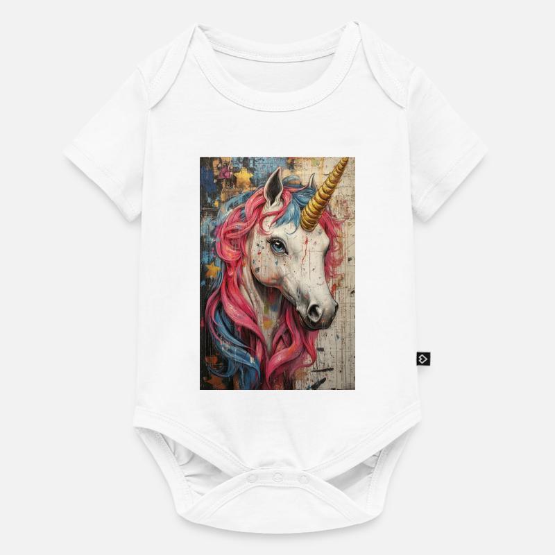 Graffiti Unicorn Couleurs néon - Body à manches courtes Premium Bébé - blanc