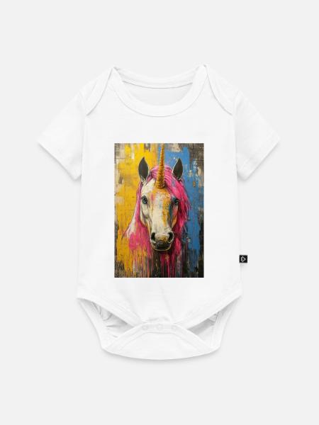 Farbiges Einhornporträt - Baby Premium Kurzarmbody - Weiß
