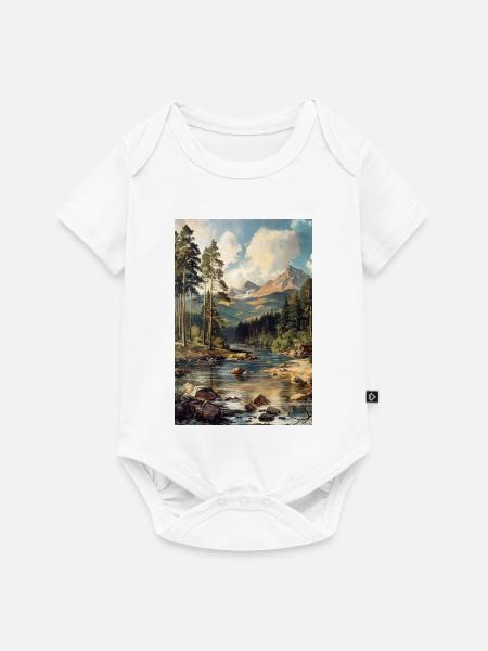 Berglandschaft Illustration Poster - Baby Premium Kurzarmbody - Weiß