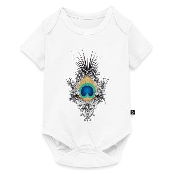 Ornamental peacock feather with floral decoration - Baby Premium short-sleeve bodysuit - white - Front