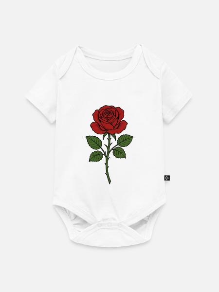 Erchianische Rose mit grünen Blättern - Baby Premium Kurzarmbody - Weiß