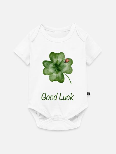 Good Luck – Kleeblatt mit Marienkäfer - Baby Premium Kurzarmbody - Weiß