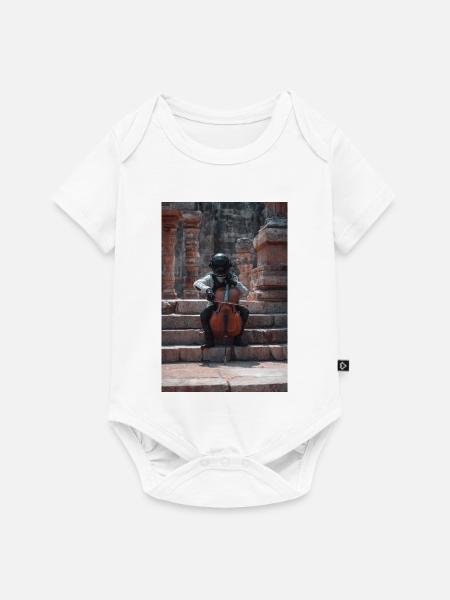 Kosmischer Astronaut spielt Cello - Baby Premium Kurzarmbody - Weiß