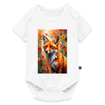Fleurs de renard abstraites, cadeau pour amoureux des renards - Body à manches courtes Premium Bébé - blanc - Devant