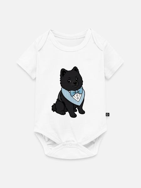 Eleganter Spitz Hund in Fliege - Baby Premium Kurzarmbody - Weiß
