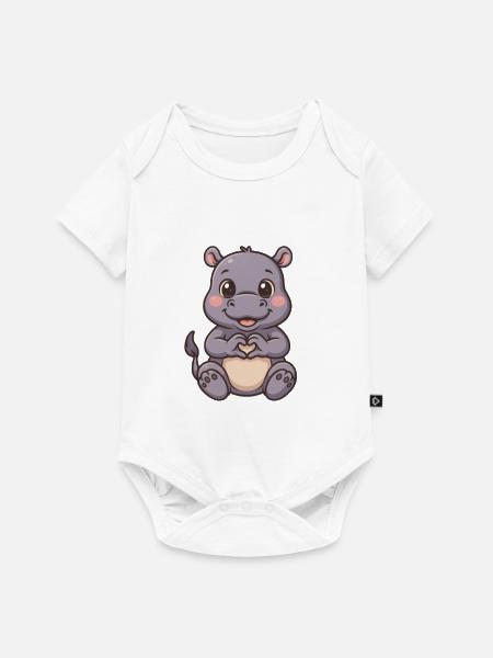 Süßes Nilpferd mit Herzhänden - Baby Premium Kurzarmbody - Weiß