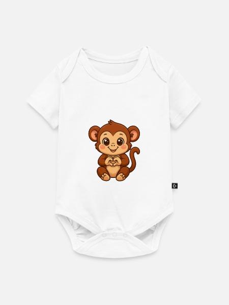 Süßer Affe mit Herzhänden - Baby Premium Kurzarmbody - Weiß