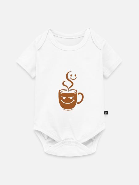 Fröhlicher Kaffeebecher mit Smileys - Baby Premium Kurzarmbody - Weiß