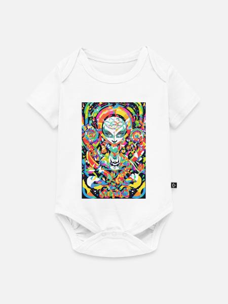 Psychedelisches Chakra & Katzenkunst - Baby Premium Kurzarmbody - Weiß