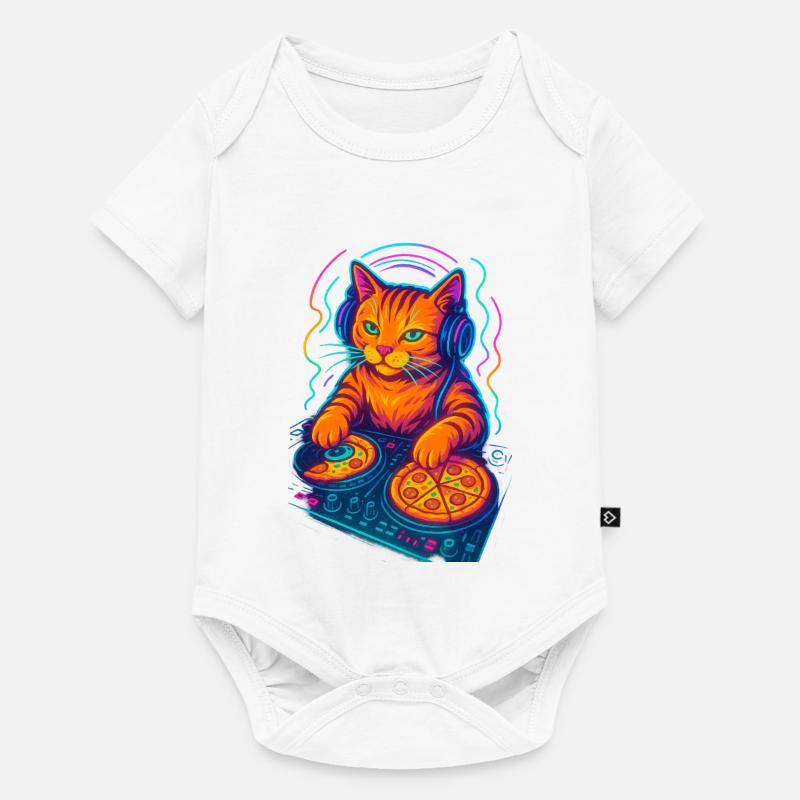 Néon DJ Cat Design - Body à manches courtes Premium Bébé - blanc