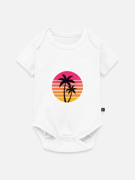 Sonnenuntergang Palmen Silhouette Retro - Baby Premium Kurzarmbody - Weiß