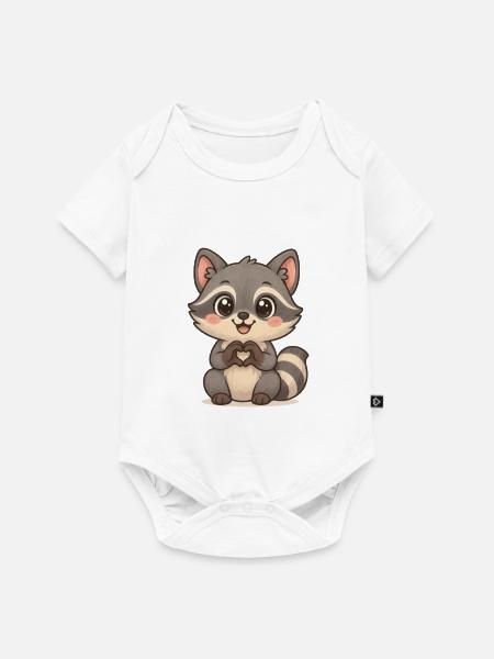 Süßer Waschbär mit Herzhänden - Baby Premium Kurzarmbody - Weiß