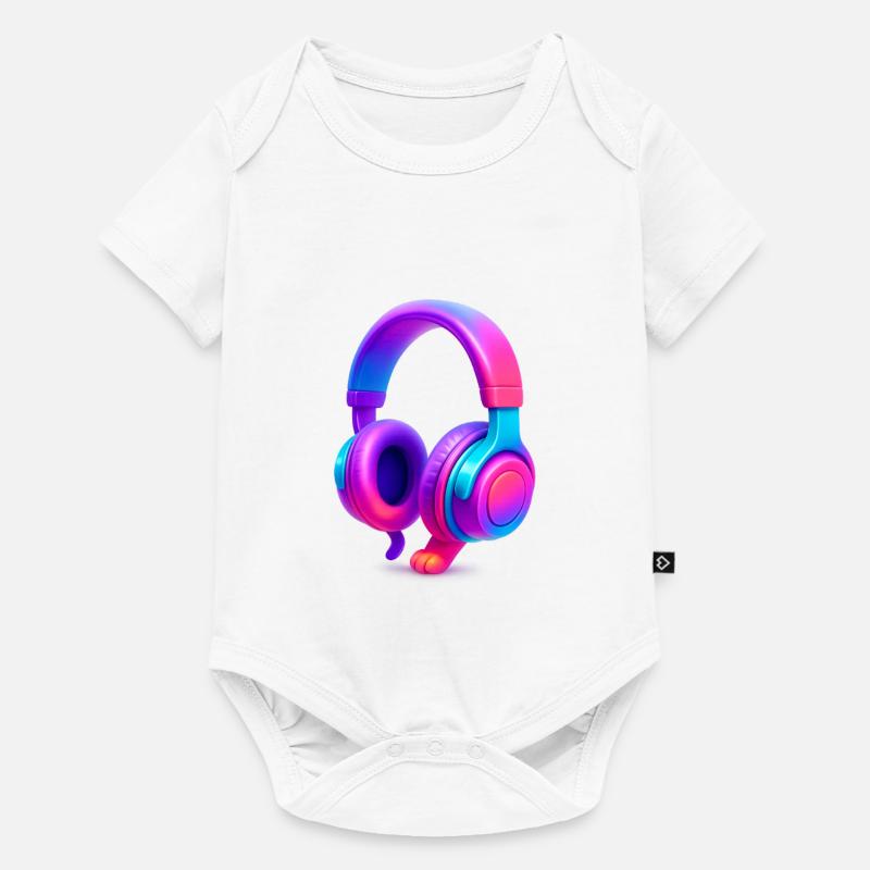 Neon Gradient Kopfhörer - Baby Premium Kurzarmbody - Weiß