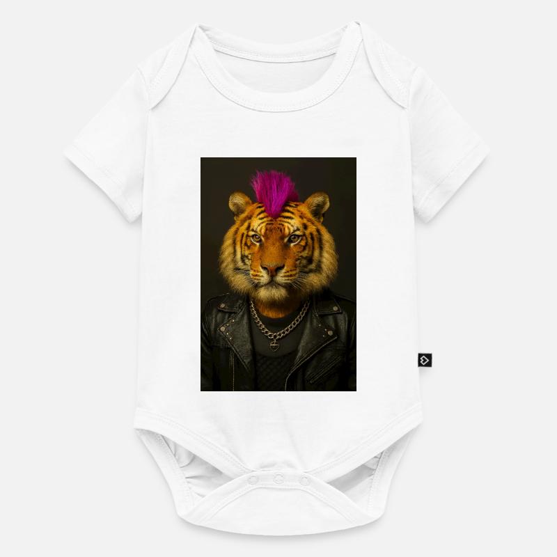 Tiger Punk Mohawk en cuir - Body à manches courtes Premium Bébé - blanc