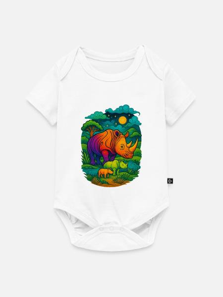 Regenbogen Rhino - Baby Premium Kurzarmbody - Weiß