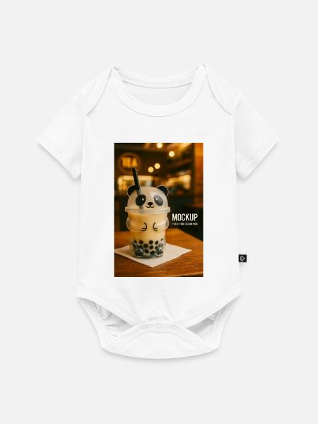 Panda Bubble Tea Cup Illustration - Baby Premium Kurzarmbody - Weiß
