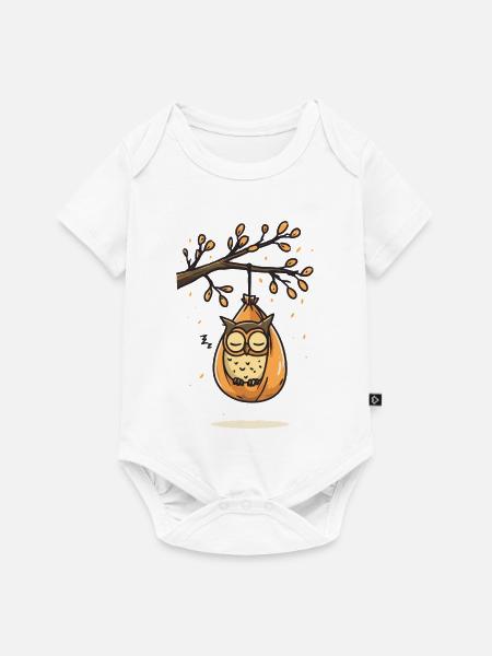 Schlummernde Eule am Herbstast - Baby Premium Kurzarmbody - Weiß