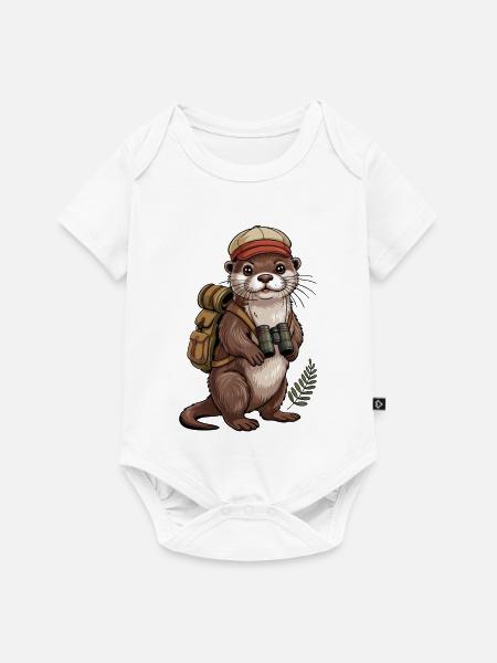Abenteuerotter mit Ferngläsern - Baby Premium Kurzarmbody - Weiß