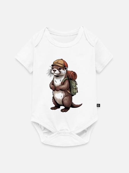 Otter Wanderer mit Rucksack - Baby Premium Kurzarmbody - Weiß