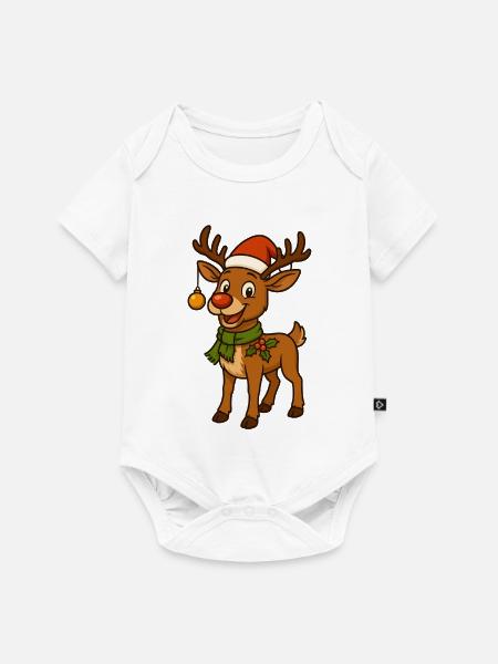 Comic-Weihnachtshirsch mit Deko - Baby Premium Kurzarmbody - Weiß