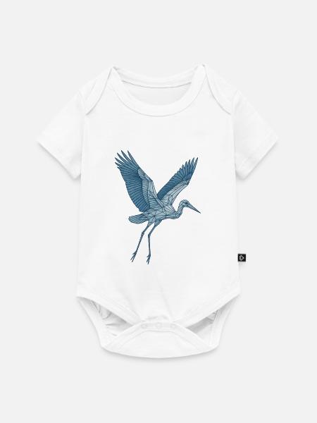 Blauer Storch | Geometrischer Blau Kranich - Baby Premium Kurzarmbody - Weiß