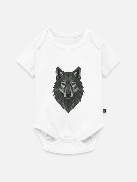 Geometrischer Grau-Wolfskopf - Baby Premium Kurzarmbody - Weiß