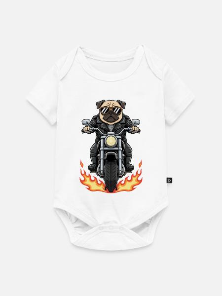 Cool Biker Pug Motorradflammen - Baby Premium Kurzarmbody - Weiß
