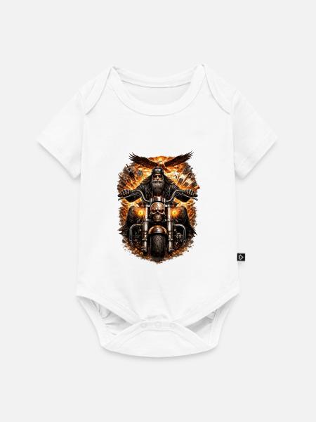 Flammender Schädel Biker - Baby Premium Kurzarmbody - Weiß
