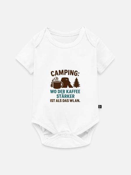 Kaffee stärker als WLAN Camping - Baby Premium Kurzarmbody - Weiß