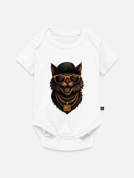 Katzen-MC Bling HipHop - Baby Premium Kurzarmbody - Weiß