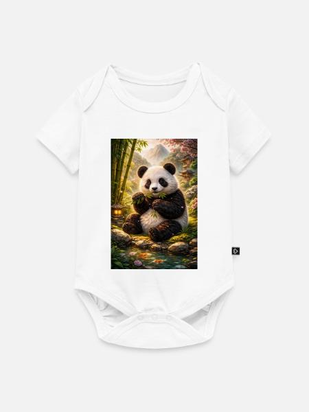 Panda im Zen-Garten - Baby Premium Kurzarmbody - Weiß