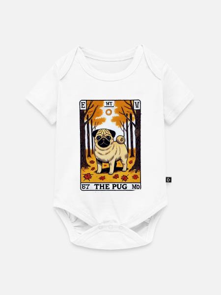 Mops-Tarot im Herbstwald - Baby Premium Kurzarmbody - Weiß