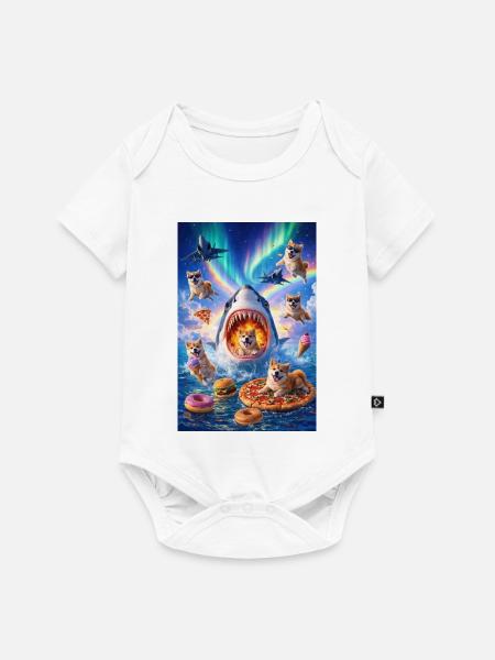 Hai mit Pizza & Weltraumhunde - Baby Premium Kurzarmbody - Weiß