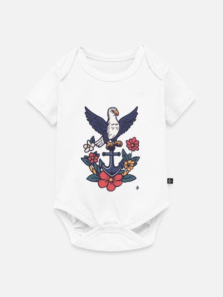 Anker mit Albatros und Blütenkranz - Baby Premium Kurzarmbody - Weiß