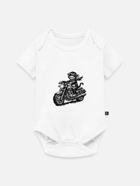 Affe auf Motorrad Skizzenstil - Baby Premium Kurzarmbody - Weiß