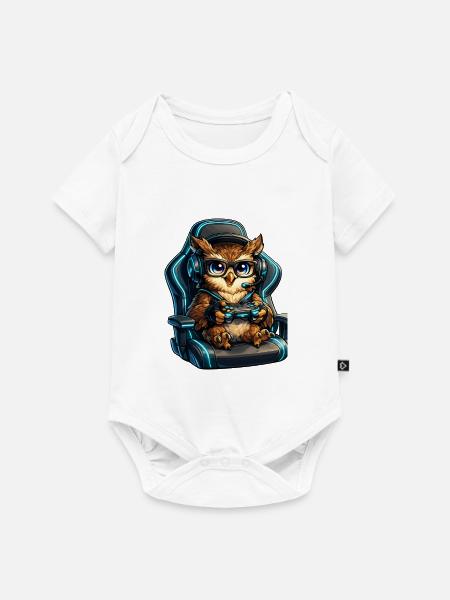 Gamer Eulenheld im Headset - Baby Premium Kurzarmbody - Weiß