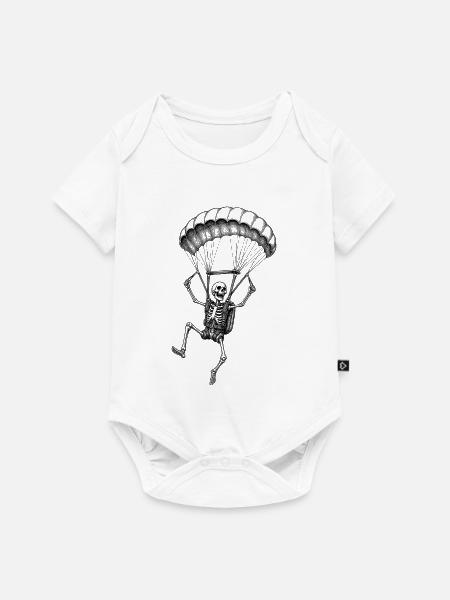 Skelett mit Fallschirm Abenteuer Motiv - Baby Premium Kurzarmbody - Weiß